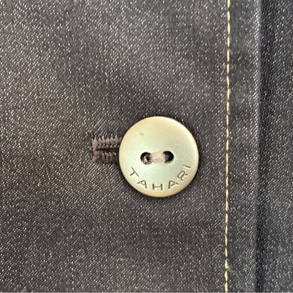 Tahari Stretch Denim Blazer Dark Wash Two Button Indigo Blue Academia Office 6 - Picture 8 of 11